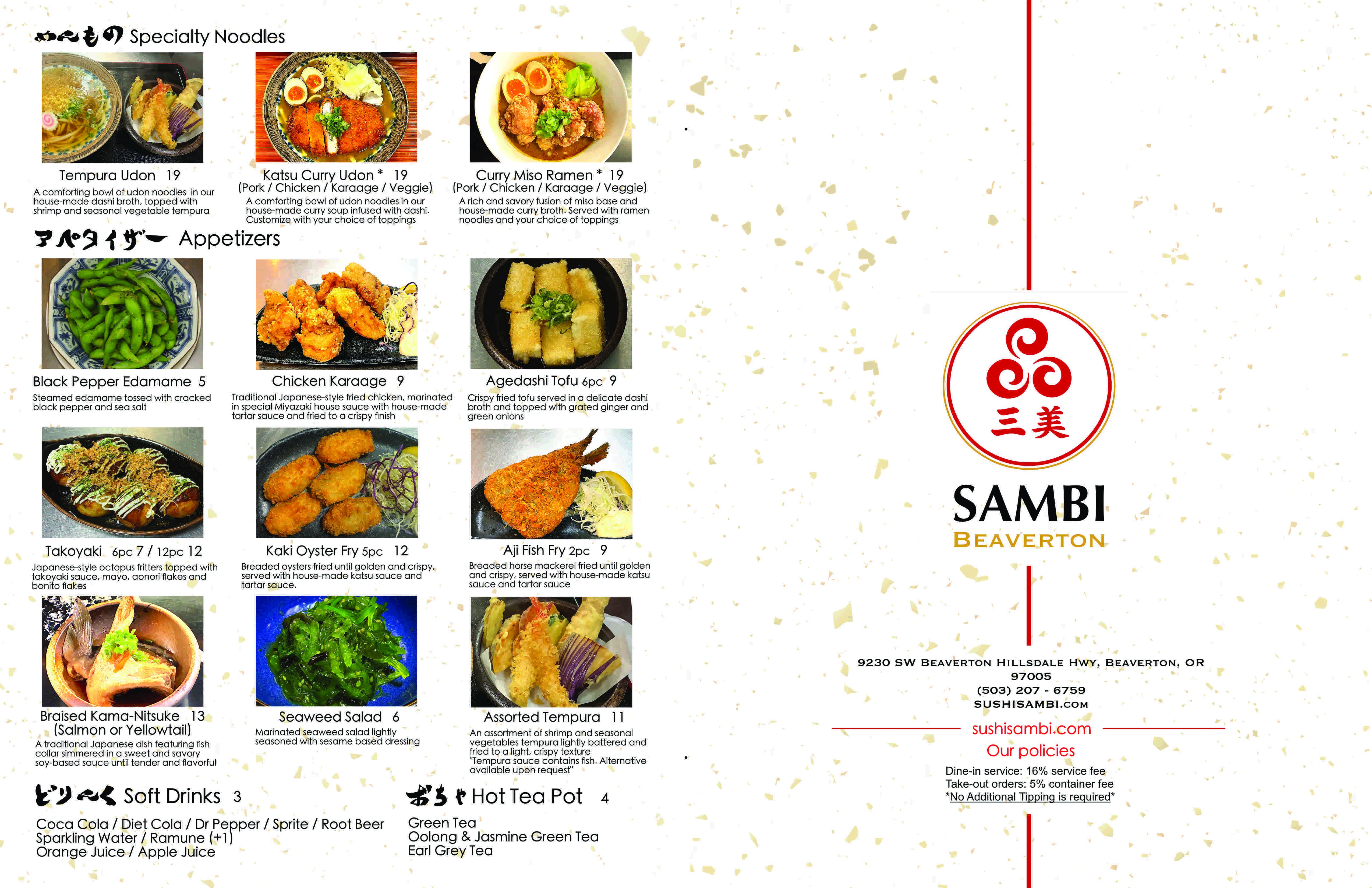 Sumabi Riverside Menu Sushi Sambi - Japanese Comfort Food in Beaverton